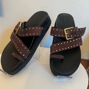 Open Edit Brown Suede Slip on Toe Sandle. Size 7.5